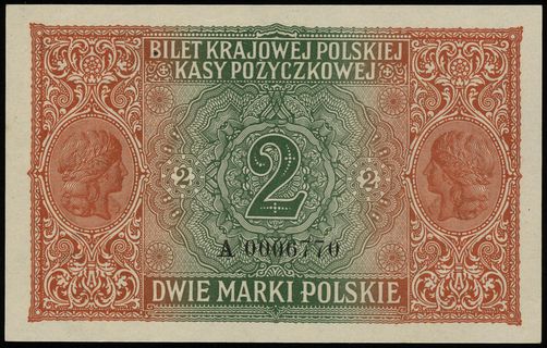 2 marki polskie 9.12.1916, jenerał, seria A, numeracja 0006770