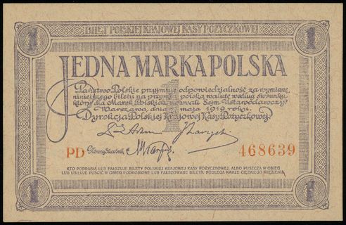1 marka polska 17.05.1919; seria PD, numeracja 4