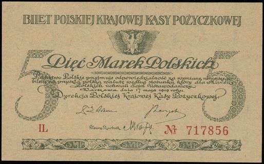 5 marek polskich 17.05.1919, seria IL, numeracja 717856