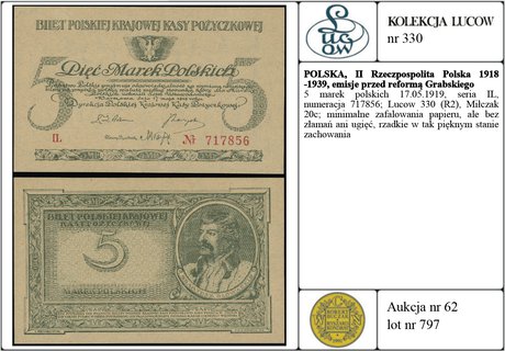 5 marek polskich 17.05.1919, seria IL, numeracja 717856