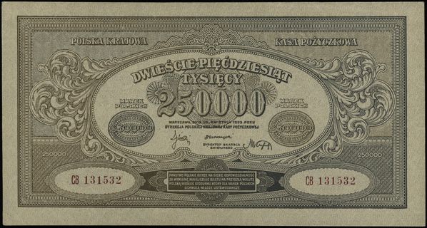 250.000 marek polskich 25.04.1923, seria CB, numeracja 131532