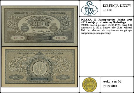 250.000 marek polskich 25.04.1923, seria CB, num