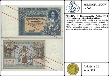 20 złotych 20.06.1931, seraia AA, numeracja 1234