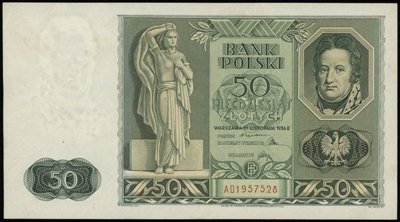 50 złotych 11.11.1936, seria AD, numeracja 1957528
