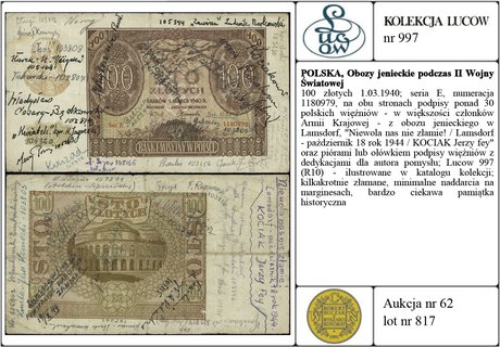 100 złotych 1.03.1940; seria E, numeracja 118097