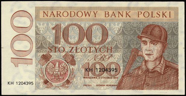100 złotych 2.01.1965; seria KH, numeracja 12043