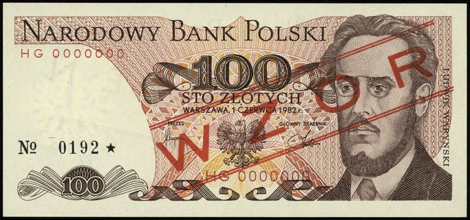 100 złotych 1.06.1982, WZÓR, seria HG, numeracja