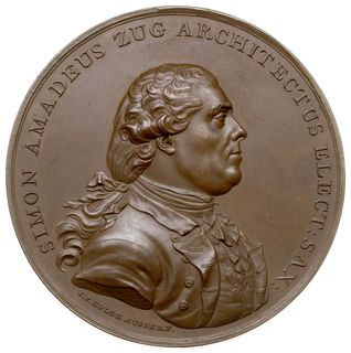 medal autorstwa Jana Filipa Holzhaeussera z ok. 1781-1784 roku, wybity z okazji poświęcenia kościoła ewangelickiego w Warszawie, zaprojektowanego przez Szymona Amadeusza Zuga