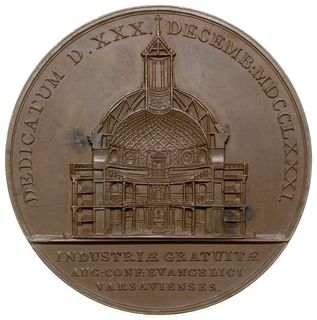 medal autorstwa Jana Filipa Holzhaeussera z ok. 1781-1784 roku, wybity z okazji poświęcenia kościoła ewangelickiego w Warszawie, zaprojektowanego przez Szymona Amadeusza Zuga