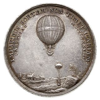 medal autorstwa Loosa z 1788 roku wybity z okazji przelotu balonem Jeana Pierre’a Francoisa Blancharda  nad Warszawą