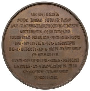 medal autorstwa Teodora Rygiera i Jana Vagnetti’ego z 1879 r. wybity dla uczczenia Mikołaja Kopernika  oraz otwarcia Muzeum Astronomicznego i Kopernikańskiego w Rzymie