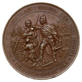 medal nieznanego autora z 1886 r. wybity dla upamiętnienia wysiedlenia Polaków w Wielkopolsce z ich  rodzimej ziemi dokonywane przez Prusaków