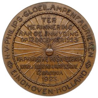 medal autorstwa Jana Knedlera z 1923 r. wybity na otwarcie Fabryki Philipsa w Warszawie
