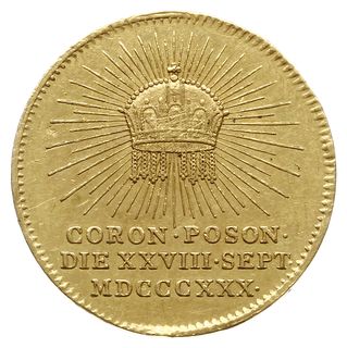medalik pamiątkowy wybity na krążku dukata (dukat koronacyjny) z 1830 r.