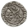 halerz miejski po 1438, Bytom; Aw: W obwódce przystrojona postać w lewo, uderzająca bryłę węgla ki..