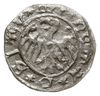 halerz miejski po 1438, Bytom; Aw: W obwódce przystrojona postać w lewo, uderzająca bryłę węgla ki..