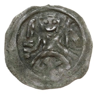 denar z pocz. XIV w.; Aw: Popiersie z mieczem i 
