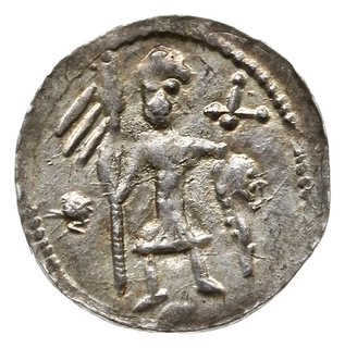 denar z lat 1146-1157; Aw: Dwaj książęta siedząc