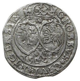 grosz 1581, Ryga, rzadsza odmiana z herbami Rzeczpospolitej i pełną datą poniżej