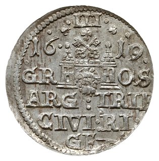 trojak 1619, Ryga; małe popiersie króla, trójlis