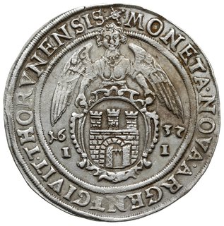 talar 1637, Toruń; Aw: Półpostać króla w prawo i