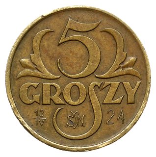 5 groszy 1923; PRÓBA z napisem na rewersie 12/IV