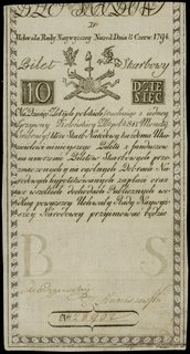 10 złotych 8.06.1794, seria D numeracja 26902, widoczny fragment znaku wodnego z napisem ... COMP