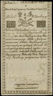 10 złotych 8.06.1794, seria D, numeracja 30838, widoczny znak wodny wytwórni papieru