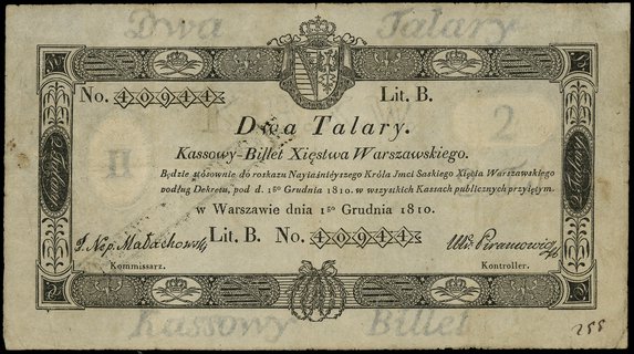 2 talary 1.12.1810, podpis komisarza J. Nep. Mał