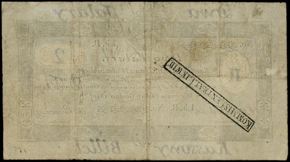 2 talary 1.12.1810, podpis komisarza J. Nep. Małachowski, litera B, numeracja 40944, ze stemplem komisji likwidacyjnej na stronie odwrotnej