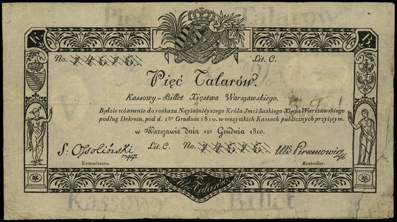 5 talarów 1.12.1810, podpis komisarza S. Ossoliń
