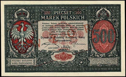 500 marek polskich 15.01.1919, obustronny ukośny