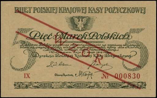 5 marek polskich 17.05.1919, seria IX, numeracja