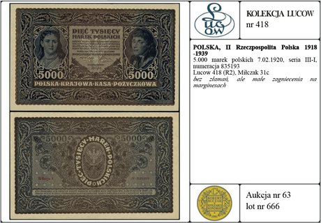 5.000 marek polskich 7.02.1920, seria III-I, numeracja 835193