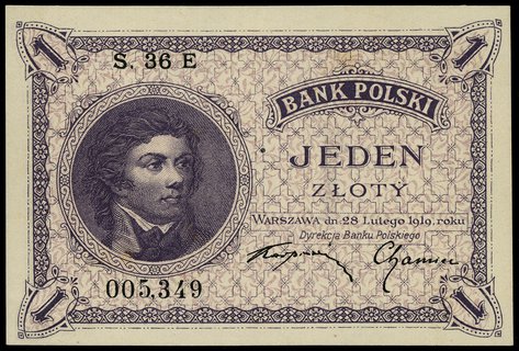 1 złoty 28.02.1919, seria 36 E, numeracja 005349
