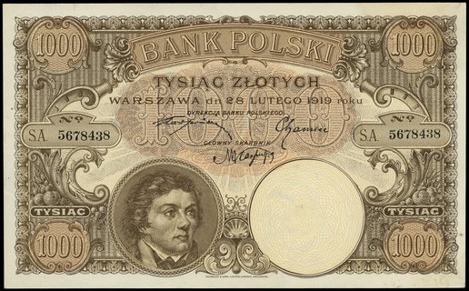 1.000 złotych 28.02.1919, seria A, numeracja 5678438