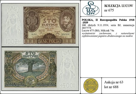 100 złotych 9.11.1934, seria BJ, numeracja 2037578, Lucow 675 (R0), Miłczak 74a