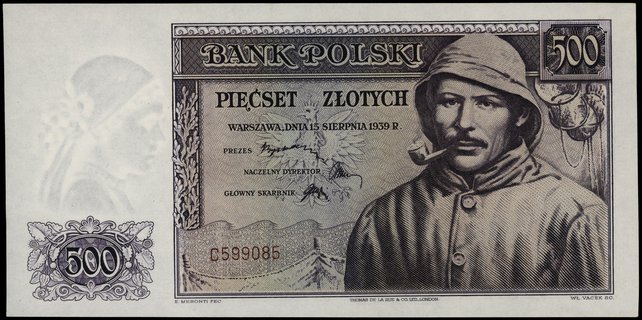 500 złotych 15.08.1939, seria C, numeracja 559085