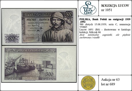 500 złotych 15.08.1939, seria C, numeracja 55908