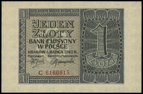 1 złoty 1.03.1940, seria C, numeracja 6160815