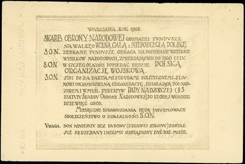 blankiet bonu wraz z kuponem na 50 marek 1918, bez oznaczenia serii i numeracji, Lucow 510a (R6), zgięty, poszarpany górny margines, lekko zaplamiony u dołu z prawej, ale piękny egzemplarz