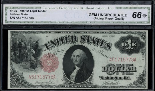 Legal Tender Note; 1 dolar 1917, podpisy Teehee 