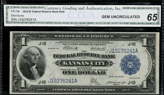 Federal Reserve Bank Note; 1 dolar 1918, Kansas 