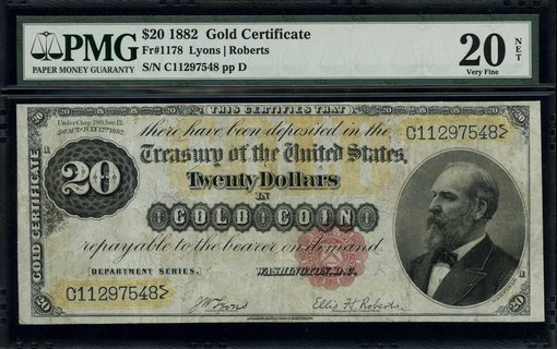 Gold Certificate, 20 dolarów w złocie 1882, podp