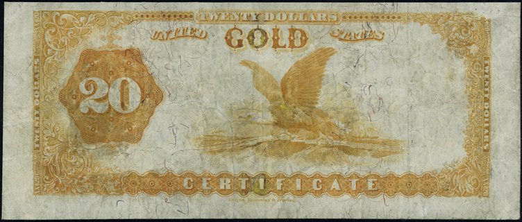 Gold Certificate, 20 dolarów w złocie 1882, podpisy Lyons i Roberts, numeracja C11297548