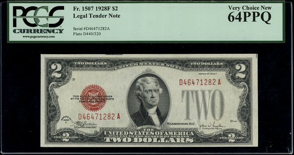 Legal Tender Note; 2 dolary 1928 F podpisy Julia