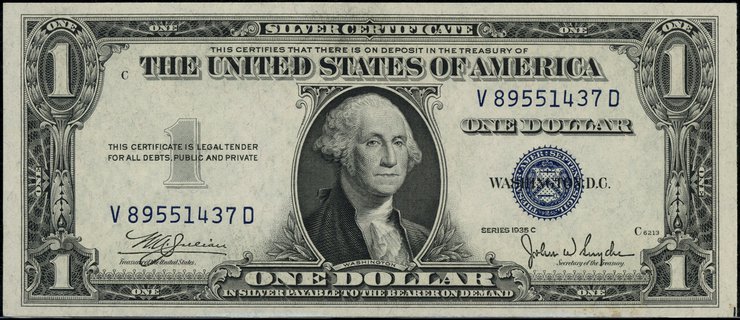 Silver Certificate; 1 dolar 1935 C, podpisy Juli