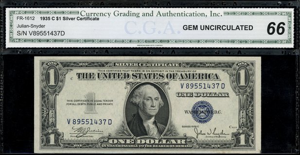 Silver Certificate; 1 dolar 1935 C, podpisy Juli