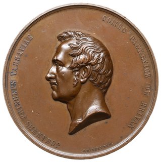 medal z 1850 roku autorstwa Jana Minheymera wybity z okazji 50-lecia służby Iwana Fiodorowicza Paskiewicza, Aw: Głowa w lewo, w otoku IOHANNES PRINCEPS VARSAVIAE COMES PASKEVICZ DE ERIVAN