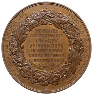 medal z 1850 roku autorstwa Jana Minheymera wybity z okazji 50-lecia służby Iwana Fiodorowicza Paskiewicza, Aw: Głowa w lewo, w otoku IOHANNES PRINCEPS VARSAVIAE COMES PASKEVICZ DE ERIVAN
